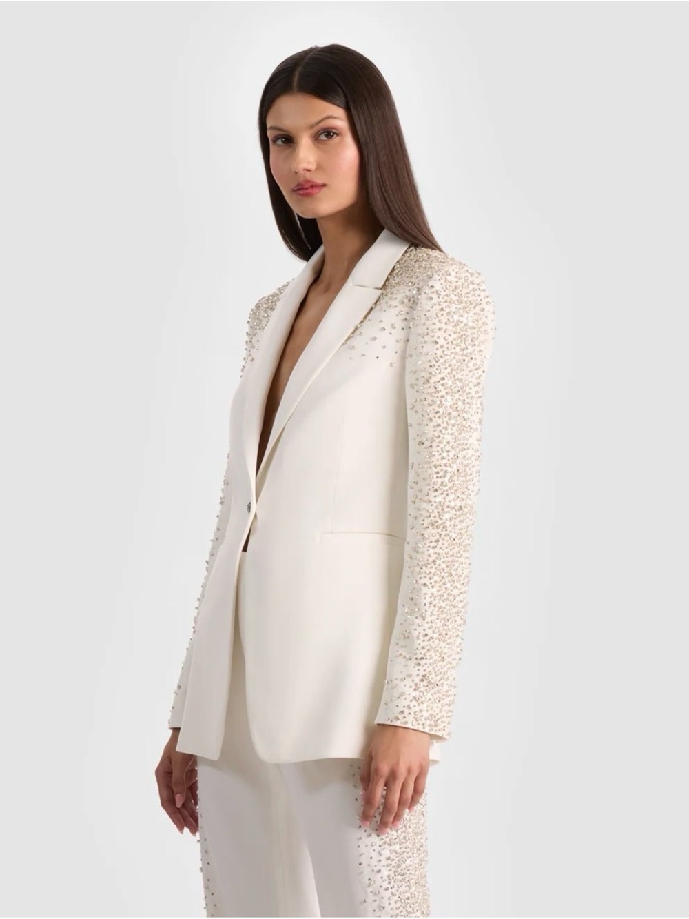 Alice + Olivia Cream Crystal-Embellished Blazer
